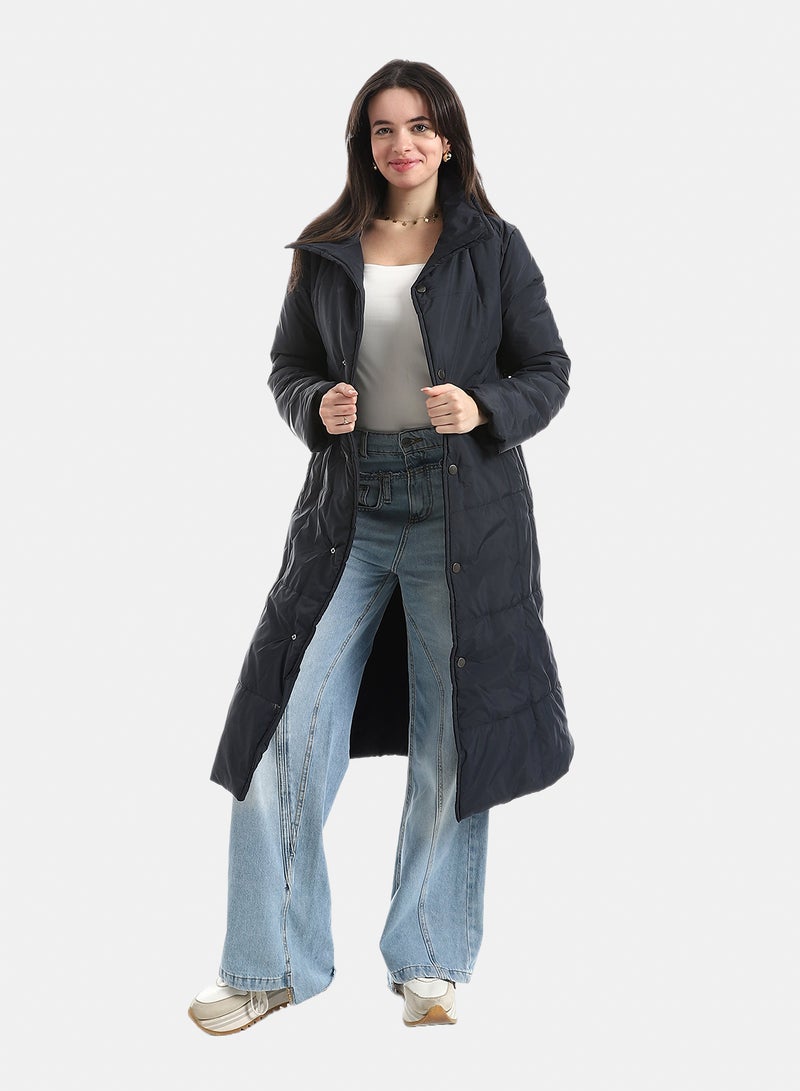 Andora Mid-Length High-Collar Puffer_Navy Blue - Image 4